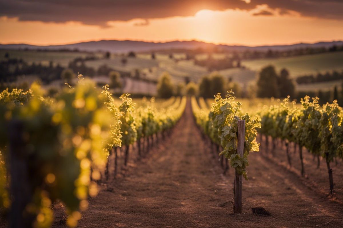 Paysage de vignoble au coucher du soleil